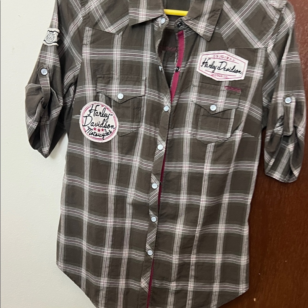 Harley-Davidson Brown Plaid Shirt with Patches